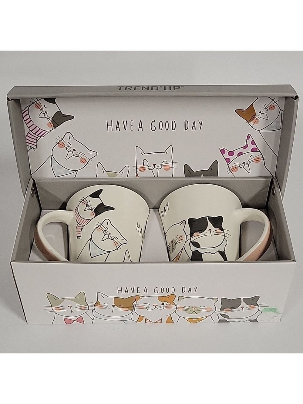Trend Up Set of (2) Cat Themed Mugs In Cat Themed Box, Have a Good Day, France